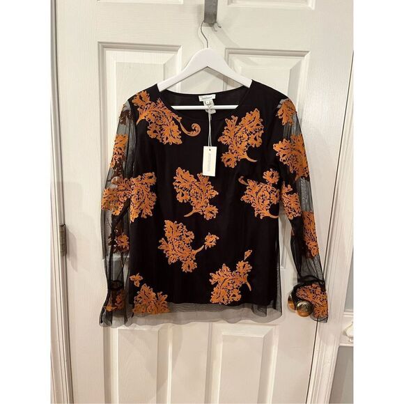 Sundance Sheer Black & Gold Applique & Beaded Gypsy Blouse sz S NWT - Picture 1 of 7